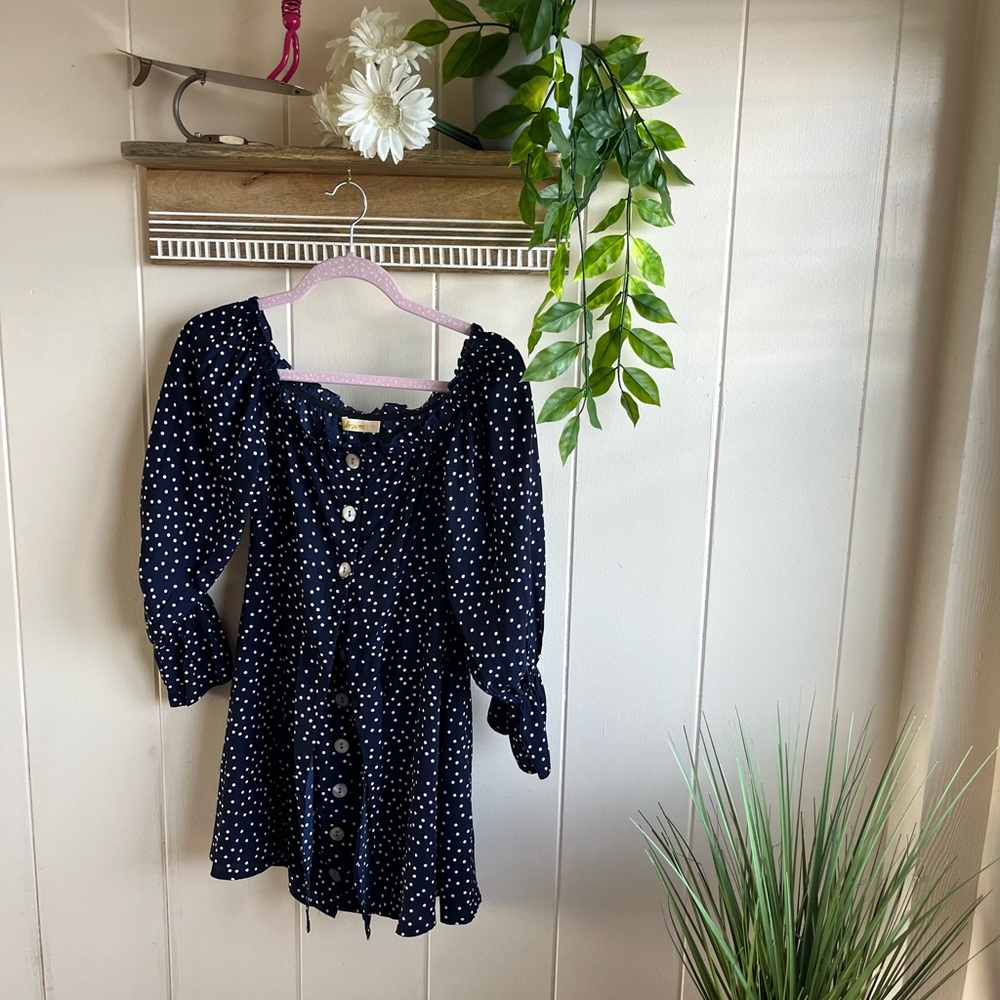 Blue/white polka dotted dress - Picture 2 of 14